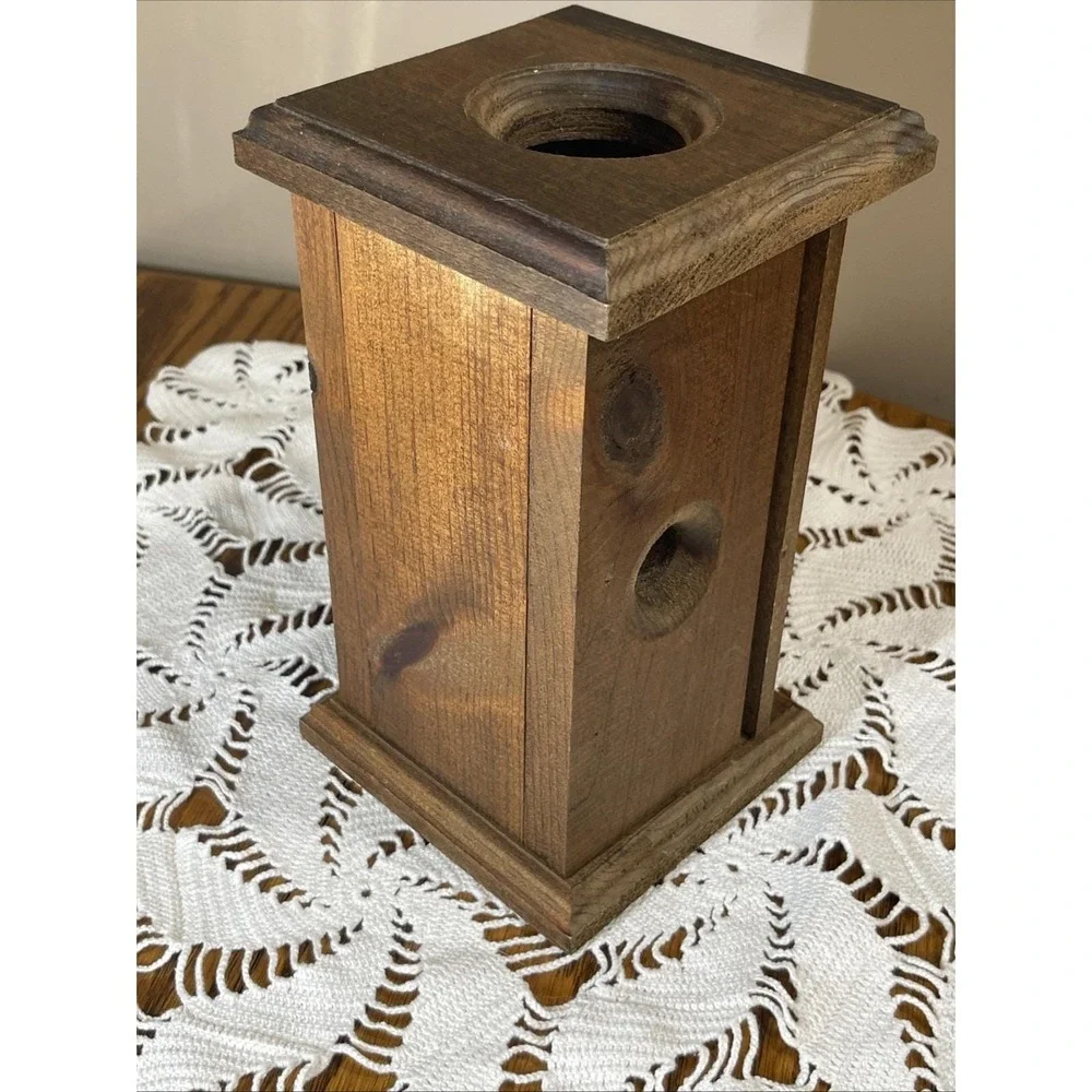 Vintage Wooden Candle Luminary Holder With Glass Flower Box Decor